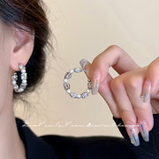 925银针小众设计珍珠黑玛瑙耳圈耳环女气质个性百搭耳饰耳坠