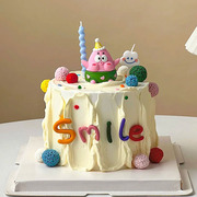 海绵宝宝派大星蛋糕装饰摆件，彩色小球云朵蜡烛儿童公仔烘焙插件