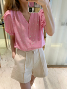 夏季小清新公主袖粉色白小波点清薄透气短袖百搭衬衫上衣