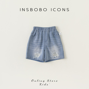 INSbobo女童短裤时尚破洞男童牛仔裤夏季儿童裤子时髦个性潮