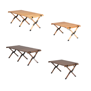 野餐室外桌椅实木户外露营蛋卷桌折叠便携式露营烧烤桌便携木桌。