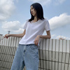 白色斜v领T恤女夏ins洋气漏肩短袖体桖韩版性感修身显瘦镂空上衣