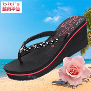 越南拖鞋女平仙夏季厚底坡跟，水钻人字拖防滑度假凉拖鞋女式沙滩鞋