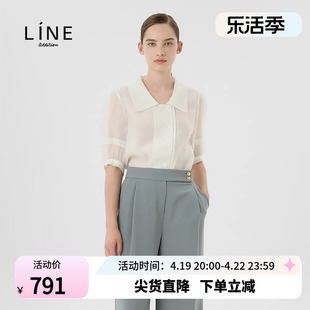 LINE韩国女装纯色衬衣夏季雪纺五分袖气质衬衫NWBLNF0100