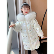 韩国女童毛领羽绒服儿童，中长款童装宝宝冬季外套，加厚加绒洋气棉服