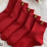 日本无印muj红袜子男女本命年纯棉，大红色春夏季情侣属龙年短筒袜
