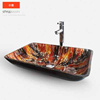 钢化玻璃洗手盆欧式台上盆家用艺术盆创意金色长方形面盆现代简约