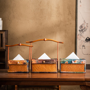 竹编禅意纸巾盒 客厅创意新中式抽纸盒 手提餐巾纸盒艺术感纸抽盒