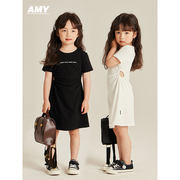 amybaby女童连衣裙，2024夏季儿童纯色字母，简约长款裙子a字裙