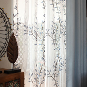 美式风格蓝色窗帘成品，简美风格现代简约客厅，卧室清新蓝飘窗纱帘