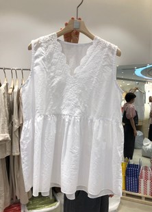 韩国东大门2024春夏镂空蕾丝衬衫，女宽松纯色，无袖娃娃衫上衣潮