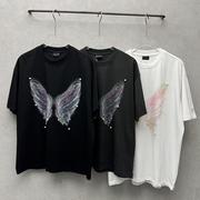 原创潮牌美式珍珠蝴蝶印花T恤男夏季新oversize潮牌短袖情侣上衣