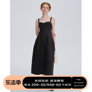 designerplus法式赫本风黑色吊带，连衣裙女裹胸收腰显瘦夏季长裙