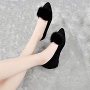 外穿毛毛鞋女秋冬季加绒老北京布鞋女鞋内增高平底鞋坡跟单鞋