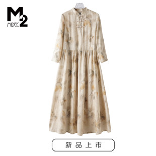 M22024春夏款宽松大码中年汉服改良版中式国风中袖亚麻连衣裙