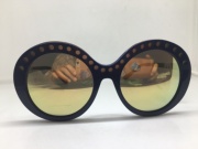 vintage手工深蓝色板材大框圆形太阳镜墨镜