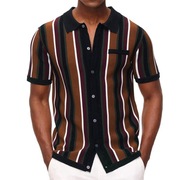 外贸男装夏季男士针织开衫T恤短袖翻领条纹休闲polo衫Men T-Shirt