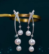 s925通体纯银天然珍珠耳环女高级感轻奢设计耳坠淡水珍珠长款耳环