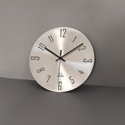 北欧创意金属挂钟现代客厅不锈钢钟表圆银色静音薄家用公寓壁钟