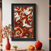 法式复古中国风客厅装饰画，新中式玄关餐厅卧室，高级感红色仙鹤挂画