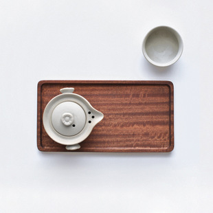 日式家用胡桃木色实木长方形托盘，木质杯架水杯茶，杯盘收纳盘子托盘