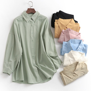 z290纯色宽松薄款防晒上衣，翻领单排扣夏季2023长袖女衬衫衬衣