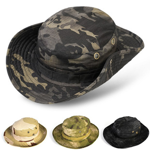 战术圆边帽户外旅行渔夫帽，男遮阳帽军迷帽，男女夏季透气大檐奔尼帽