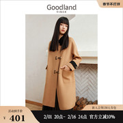 Goodland美地女装冬季中长款设计感纯羊毛双面呢大衣质感外套