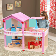 木质过玩具木制别墅娃娃屋房子儿童家家有女孩塑料礼物1-3岁兔子