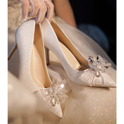 米兔小姐冰雪奇缘婚鞋新娘鞋主婚纱水钻高跟鞋女公主水晶鞋