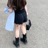 女童黑色牛仔短裤2024夏装，薄款毛边短裤，5岁宝宝松紧腰裤子潮