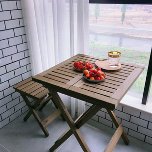 户外折叠桌椅套装实木休闲阳台，桌小户型小茶几方桌双人饭桌复古风