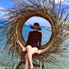 复古法式赫本黑色网红草帽遮阳帽，防晒海边沙滩帽子女，夏大沿(夏大沿)太阳帽