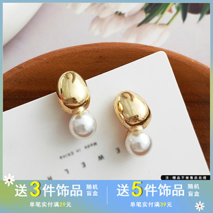 觅韩S925银针韩国小众简约几何珍珠耳钉气质优雅高级感耳环女7448