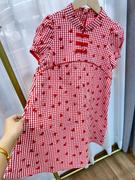 改良~110-160cm泡泡袖纯棉女童，连衣裙宽松红格旗袍中国风优雅