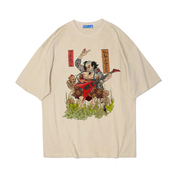 死亡金属日本浮世绘男女情侣T恤宽松复古美式米色显白短袖纯棉tee