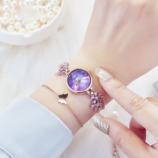 劳思琪laosiqi女士手链手表，超薄防水石英女士礼物腕表紫