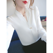 气质v领白衬衫女春装2024年洋气时尚职业衬衣长袖雪纺衫上衣