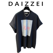 DAIZZEI~2023设计感小众宽松蝙蝠短袖印花圆领T恤女夏插肩袖上衣