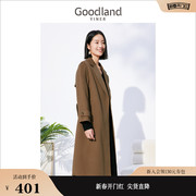 Goodland美地女装冬季长款外套真丝绵羊毛双面呢大衣高级感