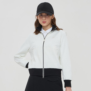 高尔夫服装女士春秋季立领黑白，拼接拉链夹克满印舒适透气运动外套