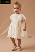 英国Next女童乳白刺绣花朵连衣裙网纱宴会礼服192-442