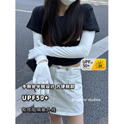 UPF50+冰袖女款防晒带手套一体骑电动车冰丝加长夏季防紫外线袖套