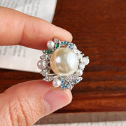 库存尾货简约仿珍珠戒指，开口满钻饰品，指环女新年礼物