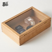 黑胡桃实木桌面透明防尘展示收纳盒带盖子木质首饰品盒木盒杂物盒