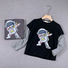  灰色90码全棉假两件长T 男童宇航员卡通印花长袖T恤外贸风格