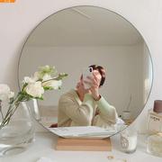镜子化妆镜梳妆镜圆形镜子桌面台式实木底座网红镜子拍照韩式ins