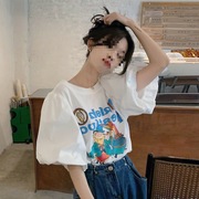 卡通泡泡袖t恤夏季韩版2024印花宽松洋气短袖上衣女装