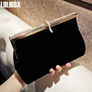 lolibox定制进口丝绒高级镶钻五金，女手提包斜跨小包晚宴会手拿包