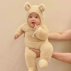 婴儿连体衣秋冬网红可爱小熊造型，宝宝哈衣仿水貂，绒外出包脚爬爬服